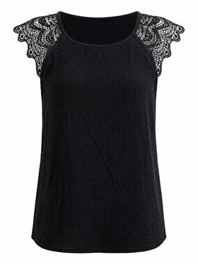 Charlie Paige Black Lace Shoulder Top NWT Large